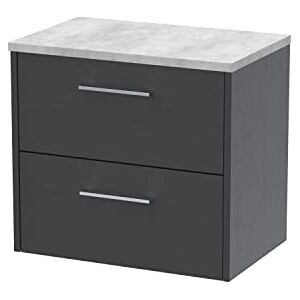 Hudson Reed JNU2224LBG Juno Modern Bathroom Wall Hung 2-Drawer Vanity with Bellato Grey Laminate Worktop, 600mm, Woodgrain Graphite Grey Hudson Reed JNU2224LBG Juno Modern Bathroom Wall Hung 2-Drawer Vanity with Bellato Grey Laminate Worktop, 600mm, Woodgrain Graphite Grey