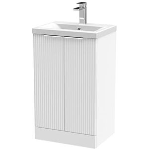Hudson Reed DFF123A Fluted Modern Bathroom Floor Standing 2 Door Vanity Basin Unit with Mid-Edge Ceramic Basin, 500mm, Satin White Hudson Reed DFF123A Fluted Modern Bathroom Floor Standing 2 Door Vanity Basin Unit with Mid-Edge Ceramic Basin, 500mm, Satin White