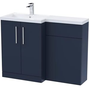 nuie ARN2911L Arno Modern Bathroom Left Hand 2 Soft Close Door Vanity Basin and WC Combination Unit, 1100 x 390mm, Midnight Blue nuie ARN2911L Arno Modern Bathroom Left Hand 2 Soft Close Door Vanity Basin and WC Combination Unit, 1100 x 390mm, Midnight Blue