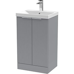 Hudson Reed DFF223D Fluted Modern Bathroom Floor Standing 2 Door Vanity Basin Unit with Thin-Edge Ceramic Basin, 500mm, Satin Grey Hudson Reed DFF223D Fluted Modern Bathroom Floor Standing 2 Door Vanity Basin Unit with Thin-Edge Ceramic Basin, 500mm, Satin Grey