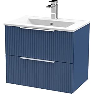 Hudson Reed DFF393B Fluted Modern Bathroom Wall Hung 2 Drawer Vanity Unit with Minimalist Ceramic Basin, Satin Blue Hudson Reed DFF393B Fluted Modern Bathroom Wall Hung 2 Drawer Vanity Unit with Minimalist Ceramic Basin, Satin Blue