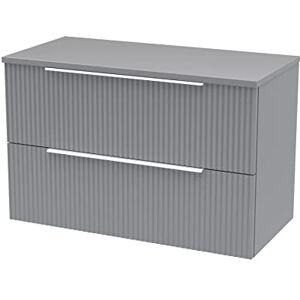 Hudson Reed DFF295W Fluted Modern Bathroom Wall Hung 2 Drawer Vanity Unit with Colour Match Worktop, 800mm, Satin Grey Hudson Reed DFF295W Fluted Modern Bathroom Wall Hung 2 Drawer Vanity Unit with Colour Match Worktop, 800mm, Satin Grey