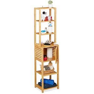 Relaxdays Bamboo Bathroom Cabinet, 5 Shelves, 1 Cupboard with Door, Kitchen Storage Unit, HWD: 113 x 35 x 29 cm, Natural,10028834 Relaxdays Bamboo Bathroom Cabinet, 5 Shelves, 1 Cupboard with Door, Kitchen Storage Unit, HWD: 113 x 35 x 29 cm, Natural,10028834