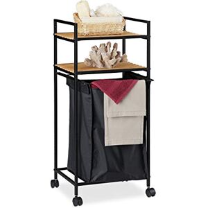 Relaxdays Rolling Bathroom Shelf, 2 Tiers, Rack with Laundry Hamper, Metal, Bamboo, HWD: 89.5x39x32.5 cm, Black/Natural Relaxdays Rolling Bathroom Shelf, 2 Tiers, Rack with Laundry Hamper, Metal, Bamboo, HWD: 89.5x39x32.5 cm, Black/Natural