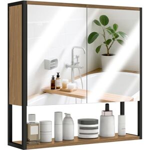 HOMCOM Bathroom Mirror Cabinet Wall Mounted with Soft-Close Doors and Adjustable Shelf, Industrial Bathroom Wall Cabinet with Open Storage, 60 x 16 x 60 cm, Natural Wood Finish HOMCOM Bathroom Mirror Cabinet Wall Mounted with Soft-Close Doors and Adjustable Shelf, Industrial Bathroom Wall Cabinet with Open Storage, 60 x 16 x 60 cm, Natural Wood Finish