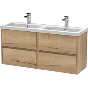 Hudson Reed HAV804C Havana Modern Bathroom Wall Hung 4 Drawer Vanity Basin Unit & Double Polymarble Basin, 1200mm, Woodgrain Autumn Oak Hudson Reed HAV804C Havana Modern Bathroom Wall Hung 4 Drawer Vanity Basin Unit & Double Polymarble Basin, 1200mm, Woodgrain Autumn Oak