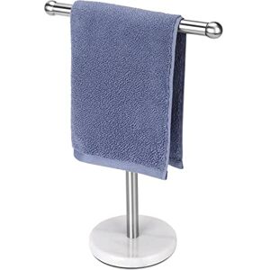 WAYDELI Hand Towel Holder Stand with Heavy Stainless Steel Base, T-Shape Towel Rack, Free-Standing for Bathroom Vanity Countertop, 304 Stainless Steel (Brushed Silver) WAYDELI Hand Towel Holder Stand with Heavy Stainless Steel Base, T-Shape Towel Rack, Free-Standing for Bathroom Vanity Countertop, 304 Stainless Steel (Brushed Silver)