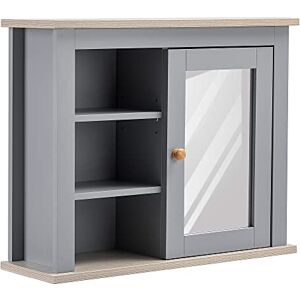 kleankin Bathroom Wall Mirror Cabinet, Cupboard with Door, Storage Cabinet with Adjustable Shelf for Corridors Living Rooms, Grey kleankin Bathroom Wall Mirror Cabinet, Cupboard with Door, Storage Cabinet with Adjustable Shelf for Corridors Living Rooms, Grey