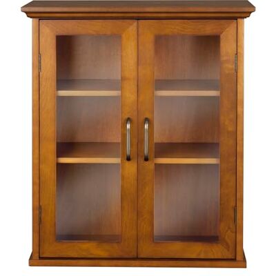 Teamson Home Avery Removable Two-Door Wall Cabinet, Oiled Oak Veneer with Tempered Glass Doors, Antique Brass Handles, 2 Adjustable Shelves for Bathroom or Kitchen Storage Teamson Home Avery Removable Two-Door Wall Cabinet, Oiled Oak Veneer with Tempered Glass Doors, Antique Brass Handles, 2 Adjustable Shelves for Bathroom or Kitchen Storage