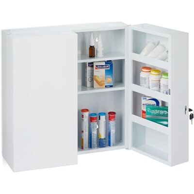 Relaxdays XXL Medicine Cabinet, 2 Doors, Steel, Lockable, 11 Compartments, 53 x 52.5 x 19.5 cm, Wall Mounted, White Relaxdays XXL Medicine Cabinet, 2 Doors, Steel, Lockable, 11 Compartments, 53 x 52.5 x 19.5 cm, Wall Mounted, White