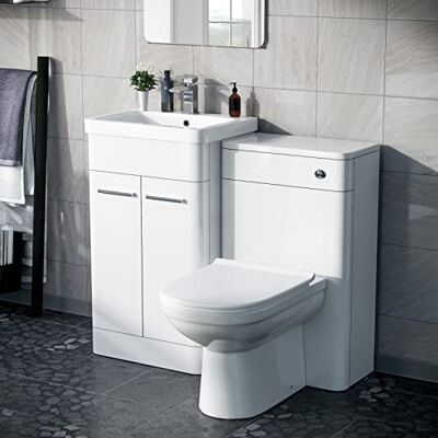 Nes Home 1000mm Gloss White Freestanding Vanity Cabinet with WC Unit & BTW Toilet Aime Nes Home 1000mm Gloss White Freestanding Vanity Cabinet with WC Unit & BTW Toilet Aime
