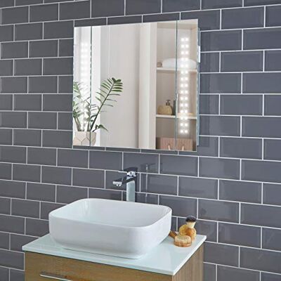 Pebble Grey Rowan LED Bathroom Mirror Cabinet, Shaver Socket & Demister Pad 650x600mm Soft Close Doors, Wall Mounted, Touch Sensor, Internal Shelving, Aluminium Construction, IP44 Rated, Fully Assembled Pebble Grey Rowan LED Bathroom Mirror Cabinet, Shaver Socket & Demister Pad 650x600mm Soft Close Doors, Wall Mounted, Touch Sensor, Internal Shelving, Aluminium Construction, IP44 Rated, Fully Assembled