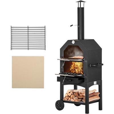 Outsunny Outdoor Garden Pizza Oven Charcoal BBQ Grill 3-Tier Freestanding w/Chimney, Mesh Shelf, Thermometer Handles, Wheels Garden Party Gathering Stainless Steel Cooker Outsunny Outdoor Garden Pizza Oven Charcoal BBQ Grill 3-Tier Freestanding w/Chimney, Mesh Shelf, Thermometer Handles, Wheels Garden Party Gathering Stainless Steel Cooker