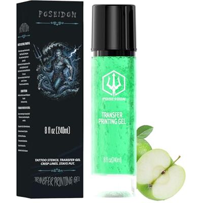 POSEIDON Tattoo Stencil Transfer Gel, 8 fl oz / 240ml Long-Lasting & Smudge-Proof for Transfer Paper & Machines, Easy to Use Tattoo Accessory for Artists & Beginners (Crisp Green Apple Scent) POSEIDON Tattoo Stencil Transfer Gel, 8 fl oz / 240ml Long-Lasting & Smudge-Proof for Transfer Paper & Machines, Easy to Use Tattoo Accessory for Artists & Beginners (Crisp Green Apple Scent)