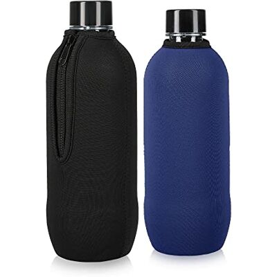 kwmobile 2X Neoprene Cover for SodaStream Bottle Cooler Protective Sleeve with Zip, Glass Carafe Protector, Insulated Wrap in Black/Blue kwmobile 2X Neoprene Cover for SodaStream Bottle Cooler Protective Sleeve with Zip, Glass Carafe Protector, Insulated Wrap in Black/Blue