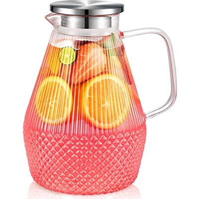 veecom Water Jug, 2.4L Large Glass Water Jug with Lid, Borosilicate Water Carafe, Heat Resistant Glass Pitcher for Fridge, Jug for Juice and Milk veecom Water Jug, 2.4L Large Glass Water Jug with Lid, Borosilicate Water Carafe, Heat Resistant Glass Pitcher for Fridge, Jug for Juice and Milk