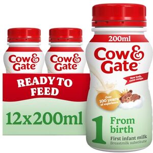Cow & Gate 1 First Infant Baby Milk Ready to Use Liquid Formula, from Birth, 200ml (Pack of 12) Cow & Gate 1 First Infant Baby Milk Ready to Use Liquid Formula, from Birth, 200ml (Pack of 12)
