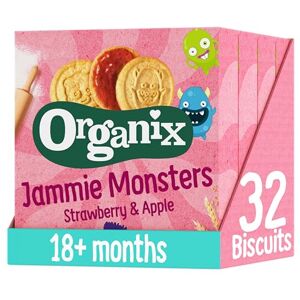 Organix Jammie Monsters Strawberry & Apple Biscuits, Organic Toddler Snack, 18+ Months, Multipack, 8 x 8 g Biscuits Per Box (4 Boxes Total) Organix Jammie Monsters Strawberry & Apple Biscuits, Organic Toddler Snack, 18+ Months, Multipack, 8 x 8 g Biscuits Per Box (4 Boxes Total)