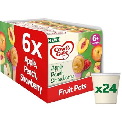 Cow & Gate Apple Peach & Strawberry Baby Food Fruit Pots, 6+ Month, 24x100g Ready to eat baby snack baby food meal Cow & Gate Apple Peach & Strawberry Baby Food Fruit Pots, 6+ Month, 24x100g Ready to eat baby snack baby food meal