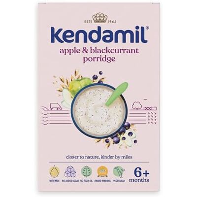 Kendamil Apple & Blackcurrant Baby Porridge (6+ Months) – Baby Weaning Porridge – Easy Just Add Water Real Fruit Cereal, Essential Vitamins & Minerals – 7x150g (approx. 50 Servings) Kendamil Apple & Blackcurrant Baby Porridge (6+ Months) – Baby Weaning Porridge – Easy Just Add Water Real Fruit Cereal, Essential Vitamins & Minerals – 7x150g (approx. 50 Servings)