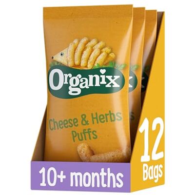 Organix Cheese & Herb Puffs Toddler Snack Puffs 10+ Months Multipack 4x15g (Pack of 3) Organix Cheese & Herb Puffs Toddler Snack Puffs 10+ Months Multipack 4x15g (Pack of 3)
