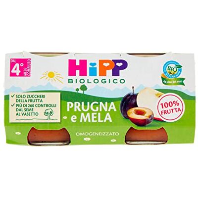 HiPP Omogeneizzato Biologico di Prugna e Mela dai 4+ MESI, 2 x 80g HiPP Omogeneizzato Biologico di Prugna e Mela dai 4+ MESI, 2 x 80g