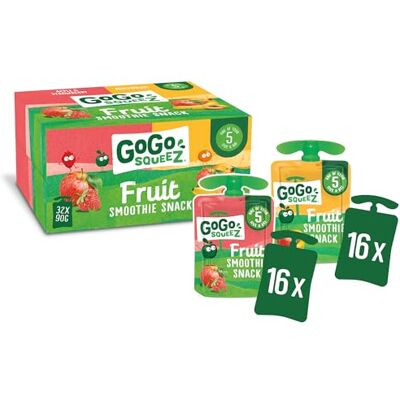 GOGO SQUEEZ Fruit Smoothie Snack, Apple Strawberry and Multifruit 32x90g, 100% Real Fruit Blend Pouches, Snack for Kids & Adults, Gluten-Free, Vegan, No Added Sugar, School Lunchbox Friendly GOGO SQUEEZ Fruit Smoothie Snack, Apple Strawberry and Multifruit 32x90g, 100% Real Fruit Blend Pouches, Snack for Kids & Adults, Gluten-Free, Vegan, No Added Sugar, School Lunchbox Friendly