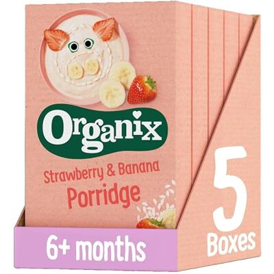 Organix Strawberry & Banana Organic Baby Porridge, 6+ Months, 120 g (Pack of 5) Organix Strawberry & Banana Organic Baby Porridge, 6+ Months, 120 g (Pack of 5)