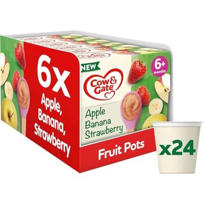 Cow & Gate Apple Strawberry & Banana Baby Food Pots, 6+ Months, 24x100g Ready to eat baby snack baby food meal Cow & Gate Apple Strawberry & Banana Baby Food Pots, 6+ Months, 24x100g Ready to eat baby snack baby food meal