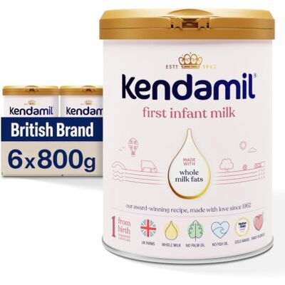 Kendamil (6x800g) Classic First Infant Milk Stage 1 from Birth, Whole Milk Formula, Vegetarian, No Palm Oil, No GMOs and with Omega 3 DHA, Omega 6 ARA and Prebiotics Kendamil (6x800g) Classic First Infant Milk Stage 1 from Birth, Whole Milk Formula, Vegetarian, No Palm Oil, No GMOs and with Omega 3 DHA, Omega 6 ARA and Prebiotics