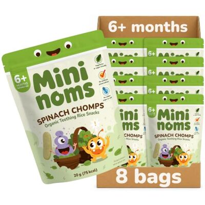 Mininoms Spinach Chomps Organic Baby Snacks, For 6+ Months, 20g (8 Pack) Teething Rice Snack, Vegetable-Flavoured Rusks for Self-Weaning in Babies & Toddlers, Healthy, Vegan & Not Ultra-Processed Mininoms Spinach Chomps Organic Baby Snacks, For 6+ Months, 20g (8 Pack) Teething Rice Snack, Vegetable-Flavoured Rusks for Self-Weaning in Babies & Toddlers, Healthy, Vegan & Not Ultra-Processed