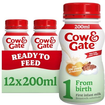 Cow & Gate 1 First Infant Baby Milk Liquid Formula from Birth, 12x200ml Ready to use baby milk formula liquid Cow & Gate 1 First Infant Baby Milk Liquid Formula from Birth, 12x200ml Ready to use baby milk formula liquid
