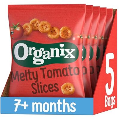 Organix Melty Tomato Slices, Organic Baby Snack, 20 g (Pack of 5) Suitable for 7+ Months, Melt-in-the-Mouth, Gluten-Free, Vegan Friendly, No Artificial Flavours Organix Melty Tomato Slices, Organic Baby Snack, 20 g (Pack of 5) Suitable for 7+ Months, Melt-in-the-Mouth, Gluten-Free, Vegan Friendly, No Artificial Flavours