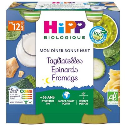HiPP Bio Mon Dîner Bonne Nuit Bio Tagliatelles Epinards Fromage +12m Lot de 2 x 250g HiPP Bio Mon Dîner Bonne Nuit Bio Tagliatelles Epinards Fromage +12m Lot de 2 x 250g