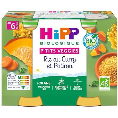HiPP P'tits Veggies Rice With Curry and Pumpkin From 6 Months Organic 2 Pots HiPP P'tits Veggies Rice With Curry and Pumpkin From 6 Months Organic 2 Pots