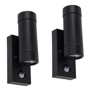 MiniSun Pair of Modern Black IP44 Rated Outdoor Garden Up/Down Wall Lights with PIR Motion Sensor - Complete with 3w LED GU10 Bulbs [3000K Warm White]