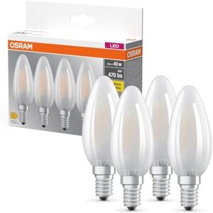 OSRAM LED Base B40, Pack of 4 Bulbs, Replaces Traditional 40W Incandescent Bulbs, 4W, Warm White (2700K), Frosted Glass, Non-dimmable, Candle Shape, E14 OSRAM LED Base B40, Pack of 4 Bulbs, Replaces Traditional 40W Incandescent Bulbs, 4W, Warm White (2700K), Frosted Glass, Non-dimmable, Candle Shape, E14