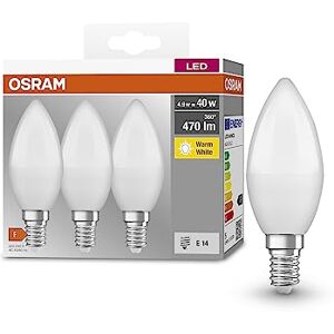 OSRAM Base Classic B 40 FR Led Lamp with E14 Base, Mini Candle Shape, Triple Pack, 4.9W, 470Lm, 2700K, Warm White Light, Low Heat Output, Very Low Energy Consumption, Long Life OSRAM Base Classic B 40 FR Led Lamp with E14 Base, Mini Candle Shape, Triple Pack, 4.9W, 470Lm, 2700K, Warm White Light, Low Heat Output, Very Low Energy Consumption, Long Life