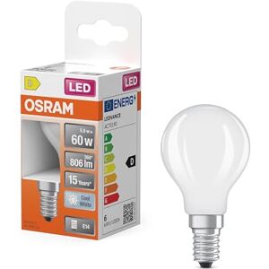 OSRAM LED Star Globe Classic Mini Ball LED Light Bulb 5.5W / 806lm 4000K for Cool White Light CRI 80 Frosted Lead-Free Glass E14 Base IP20 EEK D 45mm DM Pack of 6 OSRAM LED Star Globe Classic Mini Ball LED Light Bulb 5.5W / 806lm 4000K for Cool White Light CRI 80 Frosted Lead-Free Glass E14 Base IP20 EEK D 45mm DM Pack of 6