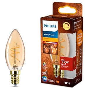 Philips Vintage Amber Spiral B35 Bulb, Dimmable, Flicker-Free, EyeComfort, 270 Lumen, Flame (2200 K), 3.1 W=25 W, E14 Base, 1-Pack Philips Vintage Amber Spiral B35 Bulb, Dimmable, Flicker-Free, EyeComfort, 270 Lumen, Flame (2200 K), 3.1 W=25 W, E14 Base, 1-Pack