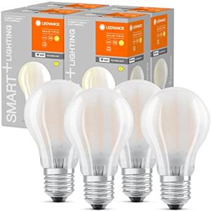 LEDVANCE Smart LED Bulb with WiFi Technology, E27 Base, Dimmable, Warm White (2700K), Bulb Shape, Matt, Replacement for Conventional 75W Bulbs, Controllable with Alexa, Google & App, 4-Pack LEDVANCE Smart LED Bulb with WiFi Technology, E27 Base, Dimmable, Warm White (2700K), Bulb Shape, Matt, Replacement for Conventional 75W Bulbs, Controllable with Alexa, Google & App, 4-Pack