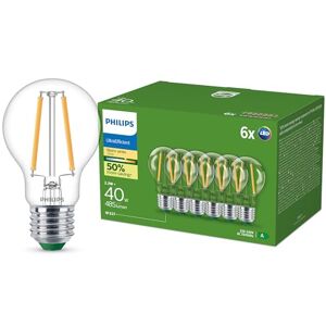 Philips Ultra Efficient LED Bulb, Energy Efficiency Class A, with E27 Socket, 40W, Clear, Warm White 2700K, 6 Pack Philips Ultra Efficient LED Bulb, Energy Efficiency Class A, with E27 Socket, 40W, Clear, Warm White 2700K, 6 Pack