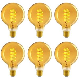 Amazon Basics E27 Vintage LED Bulb, Antique Style Retro Amber Glass, G93, 4W (equivalent to 25 W), Pack of 6, 1800K Ultra Warm Light For Decoration Amazon Basics E27 Vintage LED Bulb, Antique Style Retro Amber Glass, G93, 4W (equivalent to 25 W), Pack of 6, 1800K Ultra Warm Light For Decoration