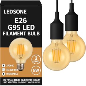 LEDSone 2 Pack, Vintage E27 Screw Bulb, LED Edison Light Bulb, G95 8W Dimmable LED Filament Globe Warm White 2700K Amber Glass, 800 Lumen CRI>90 Light Bulb, 90% Energy Saving LEDSone 2 Pack, Vintage E27 Screw Bulb, LED Edison Light Bulb, G95 8W Dimmable LED Filament Globe Warm White 2700K Amber Glass, 800 Lumen CRI>90 Light Bulb, 90% Energy Saving