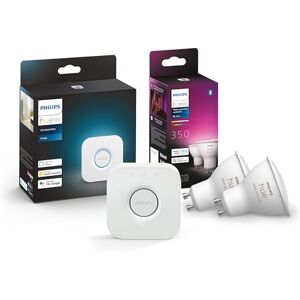 Philips Hue Starterkit White and Colour Ambience 2 Pack GU10 Bulbs and Bridge