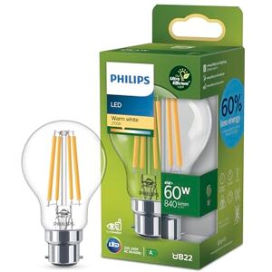 Philips Ultra Efficient Ultra energy saving lights, LED light source, 60W, A60, B22 Warm White 2700 kelvin, clear Philips Ultra Efficient Ultra energy saving lights, LED light source, 60W, A60, B22 Warm White 2700 kelvin, clear