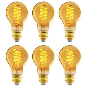 Amazon Basics E27 Vintage LED Bulb, Antique Style Retro Amber Glass, A60, 4W (equivalent to 25 W), Pack of 6, 1800K Ultra Warm Light For Decoration Amazon Basics E27 Vintage LED Bulb, Antique Style Retro Amber Glass, A60, 4W (equivalent to 25 W), Pack of 6, 1800K Ultra Warm Light For Decoration