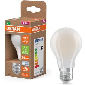 OSRAM Energy Class Classic Bulb, 3.8 W/806 lm, EEK A, Cool White Light (4000 K), CRI 80, Lead-Free Frosted Glass, E27 Base, IP20, Diameter 60 mm, Dimmable. OSRAM Energy Class Classic Bulb, 3.8 W/806 lm, EEK A, Cool White Light (4000 K), CRI 80, Lead-Free Frosted Glass, E27 Base, IP20, Diameter 60 mm, Dimmable.