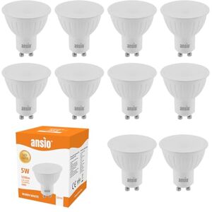 ANSIO GU10 LED Bulbs Warm White,3000k, 5W, 35W Halogen Spotlight Bulb Equivalent, Non-dimmable, 350 Lumen, 120° Beam Angle, LED Bulbs Pack of 10 ANSIO GU10 LED Bulbs Warm White,3000k, 5W, 35W Halogen Spotlight Bulb Equivalent, Non-dimmable, 350 Lumen, 120° Beam Angle, LED Bulbs Pack of 10