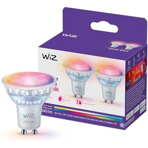 WiZ Smart LED Glass GU10Spotlight, Full Color and Tunable White, 50W Equivalent, 2200-6500K, 345 Lumens, Dimmable, Works with Alexa, Google Assistant, and Apple Home, 2 Pack WiZ Smart LED Glass GU10Spotlight, Full Color and Tunable White, 50W Equivalent, 2200-6500K, 345 Lumens, Dimmable, Works with Alexa, Google Assistant, and Apple Home, 2 Pack